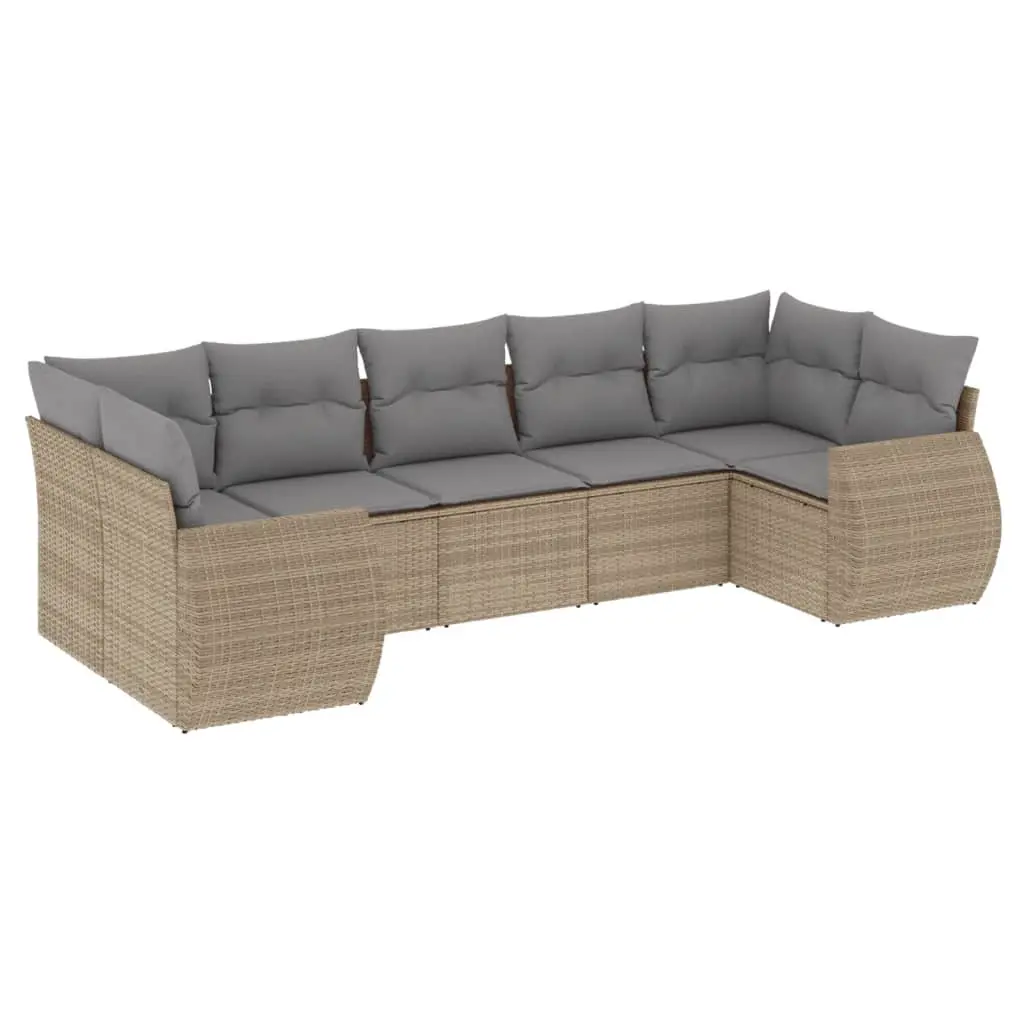 Beige Poly Rattan 7-Piece Outdoor Garden Sofa Set
