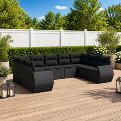 Durable 9-Piece Black Modular Garden Sofa Set