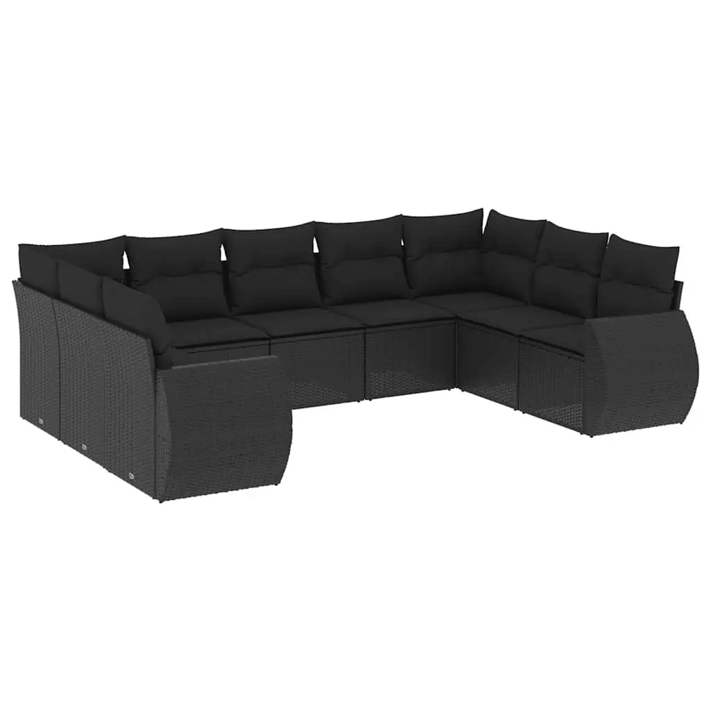 Garden Sofa Set PE Rattan 9 Piece Modular Outdoor Patio Furniture Black