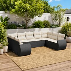 Durable 9 Piece Black Rattan Garden Sofa Set