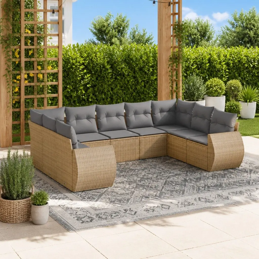 Beige Modular 9 Piece Garden Sofa Set with Storage