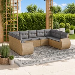 Beige Modular 9 Piece Garden Sofa Set with Storage