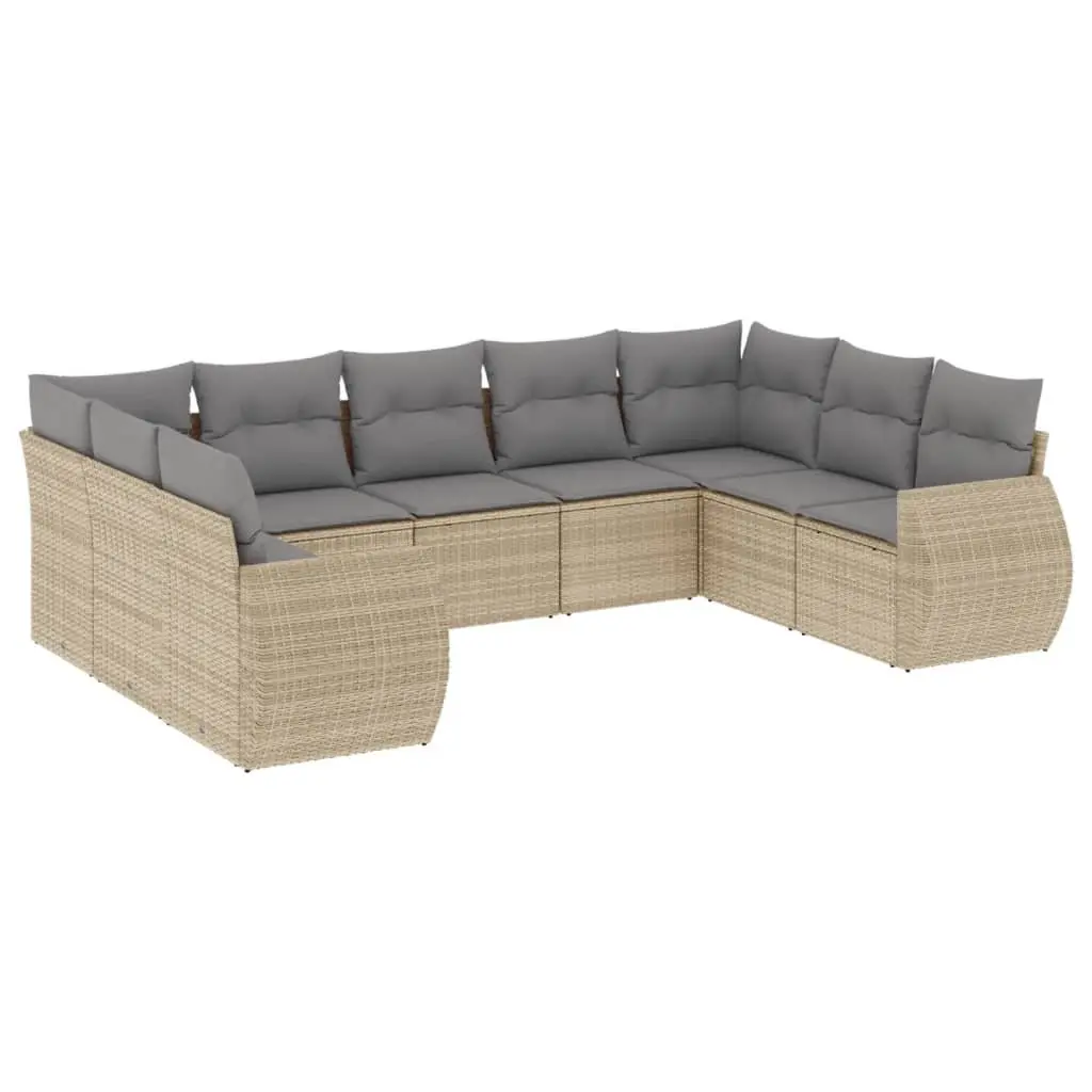 Beige Modular 9 Piece Garden Sofa Set with Storage