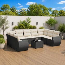 Modular Black Poly Rattan 10 Piece Garden Sofa Set