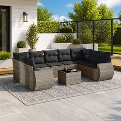 Durable 10 Piece Grey Garden Sofa Set with Cushions