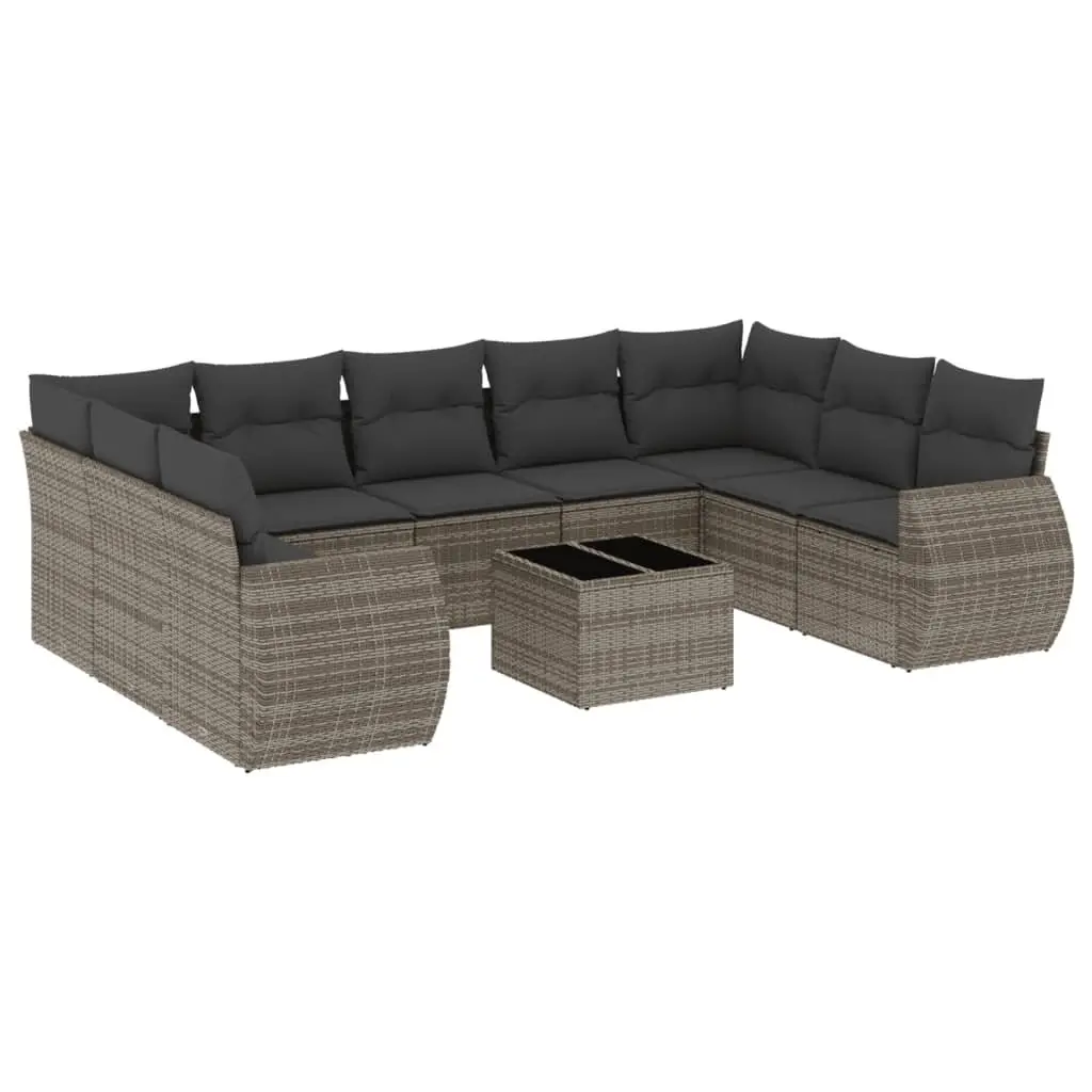 10 Piece Garden Sofa Set PE Rattan Grey with Cushions