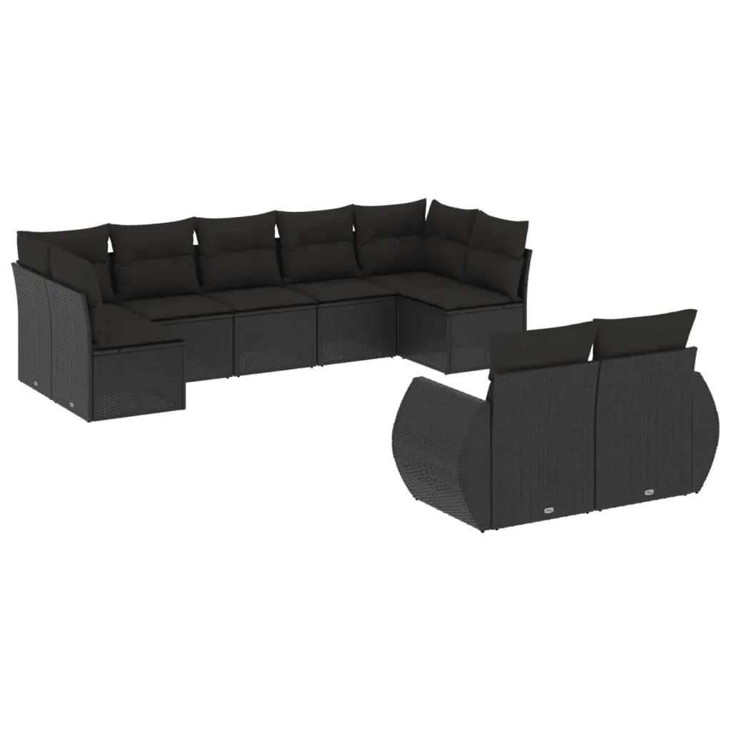 Garden Sofa Set PE Rattan 9 Piece Outdoor Furniture Black Modular Patio Lounge