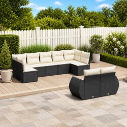 Durable 9-Piece Black Poly Rattan Garden Sofa Set