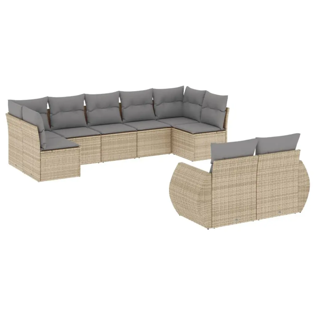 Garden Sofa Set 9 Piece Outdoor Furniture Patio Beige Poly Rattan Modular
