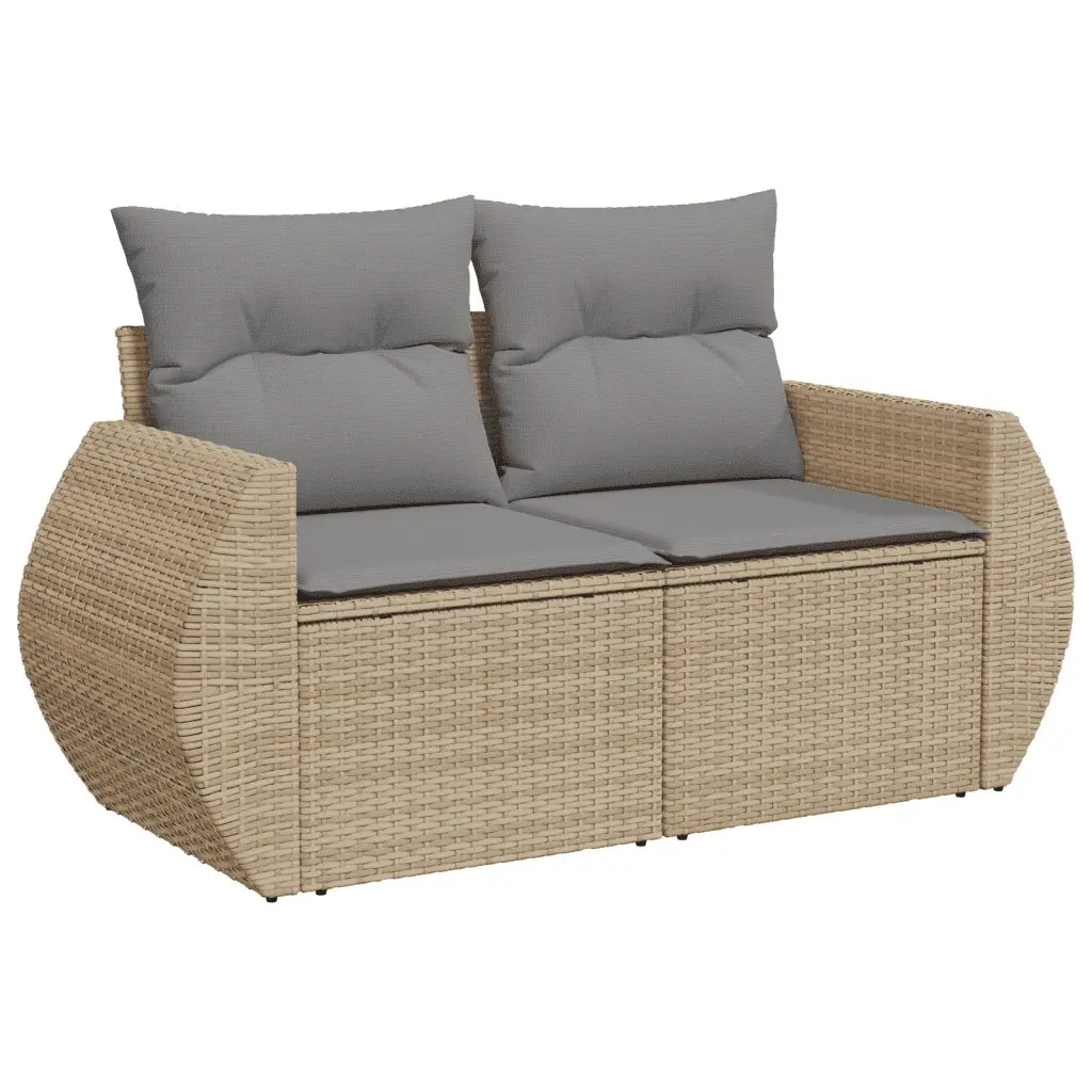 Garden Sofa Set 9 Piece Outdoor Furniture Patio Beige Poly Rattan Modular