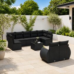Premium 10 Piece Black Outdoor Sofa Set with Modular Design