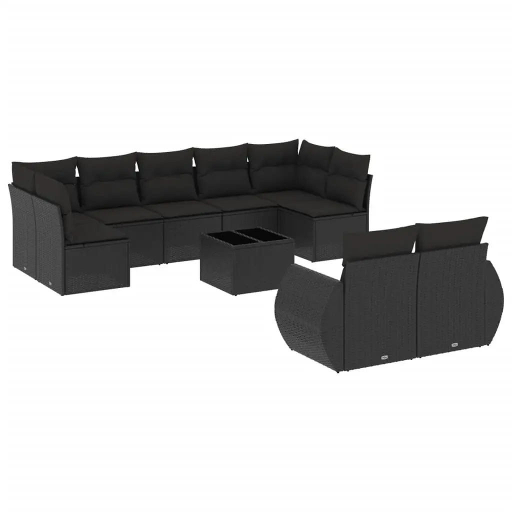 Garden Sofa Set 10 Piece Outdoor Furniture Black Poly Rattan Patio Lounge