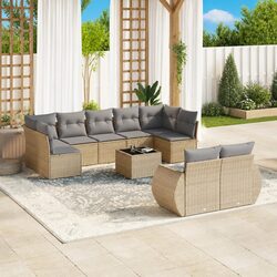 Durable 10-Piece Outdoor Sofa Set in Beige Poly Rattan