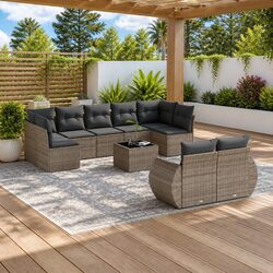 Premium 10 Piece Garden Sofa Set in Grey Poly Rattan