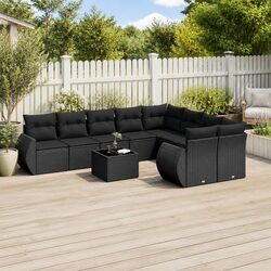 Stylish 10 Piece Black Poly Rattan Garden Sofa Set