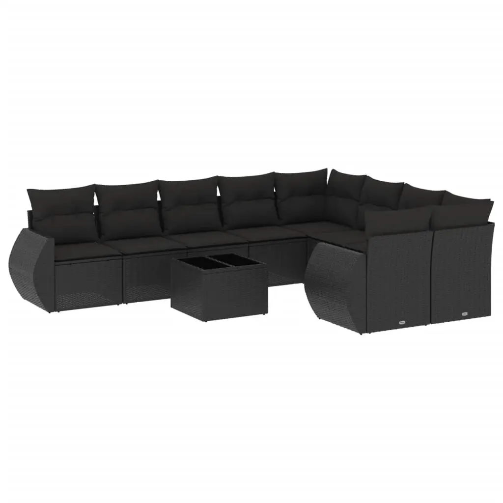 Garden Sofa Set PE Rattan 10 Piece Modular Outdoor Furniture Black