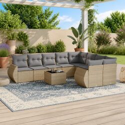 Beige 10-Piece Modular Garden Sofa Set for Outdoor Use