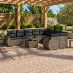 10-Piece Grey Poly Rattan Garden Sofa Set