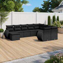 Durable 10 Piece Black Garden Sofa Set with Storage