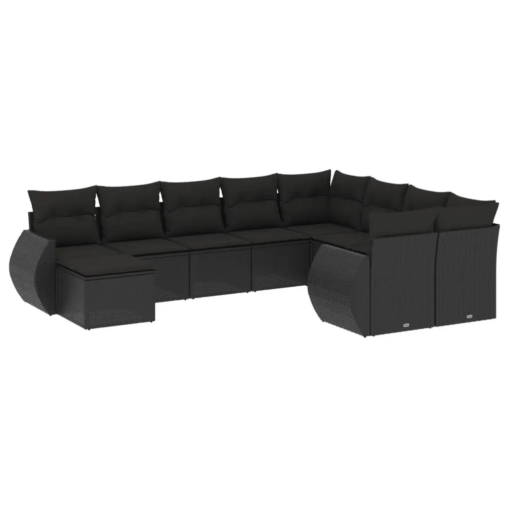 10 Piece Black Garden Sofa Set with Storage