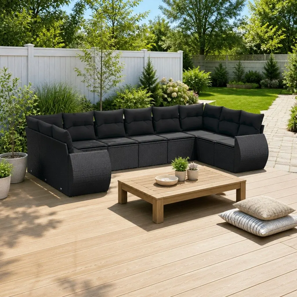10-Piece Modular Garden Sofa Set in Black