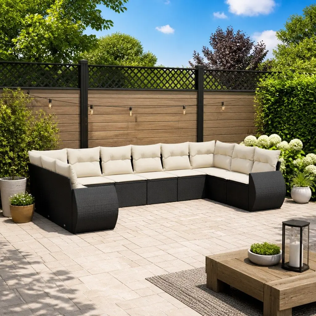 Garden Sofa Set PE Rattan 10 Piece Outdoor Furniture Black
