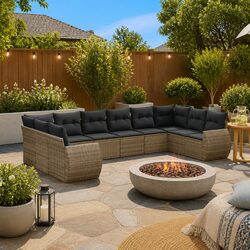 Stylish 10 Piece Modular Garden Sofa Set in Grey
