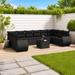 Premium 11-Piece Black Poly Rattan Garden Sofa Set