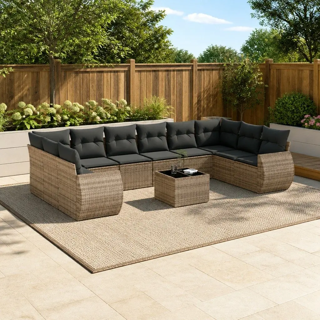 Modular Garden Sofa Set 11 Piece Grey Rattan
