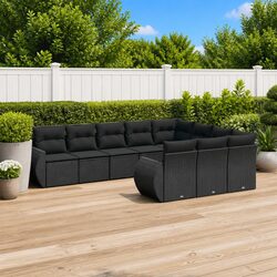 Sturdy 10-Piece Outdoor Garden Sofa Set in Black Rattan