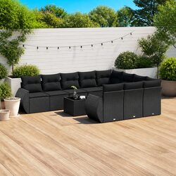 Stylish 11 Piece Black Rattan Garden Sofa Set