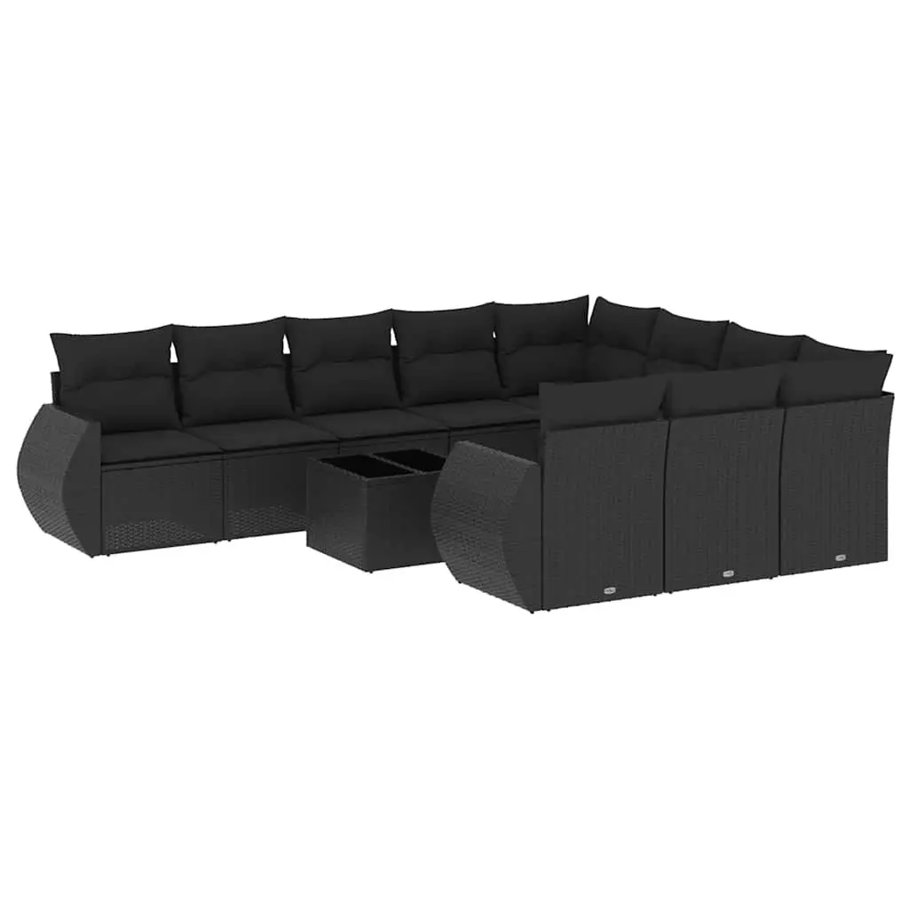 11 Piece Black Rattan Garden Sofa Set