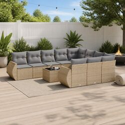 Beige 11-Piece Garden Sofa Set with Durable Poly Rattan