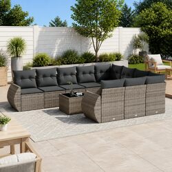 Durable 11 Piece Grey Poly Rattan Garden Sofa Set