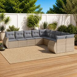 Beige 10-Piece Outdoor Garden Sofa Set with Cushions