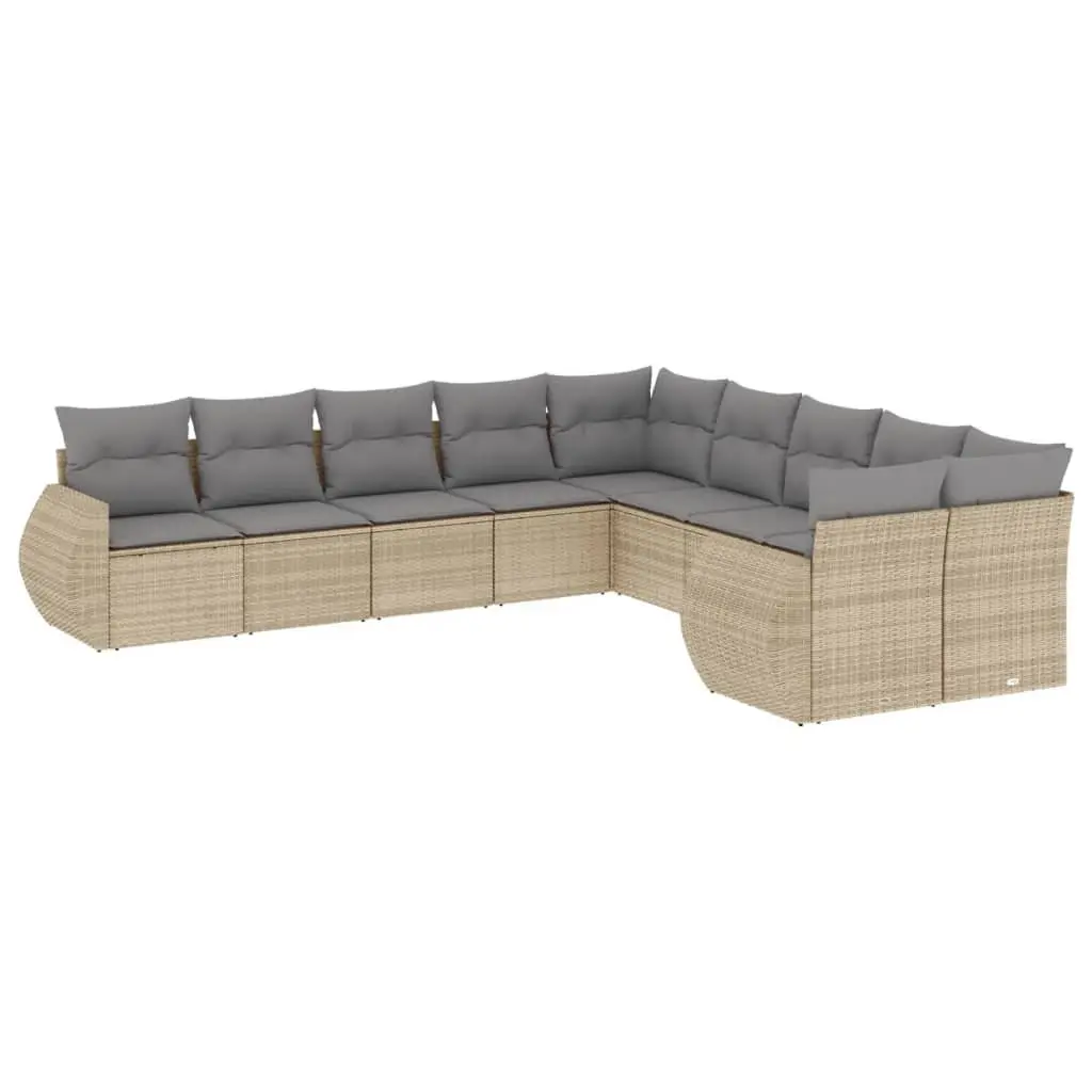 Beige 10-Piece Outdoor Garden Sofa Set with Cushions