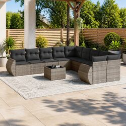 High-Quality 10 Piece Grey Poly Rattan Garden Sofa Set