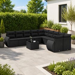 11-Piece Modular Black Garden Sofa Set for Outdoor Use