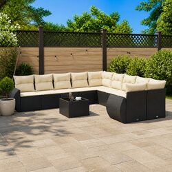 High-Quality 11 Piece Garden Sofa Set in Black Poly Rattan