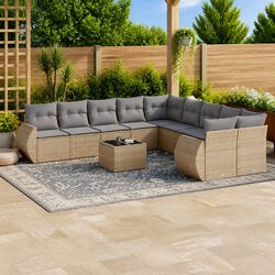Premium 11 Piece Outdoor Sofa Set in Beige Poly Rattan
