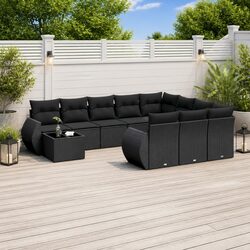 Premium 11-Piece Black Poly Rattan Garden Sofa Set