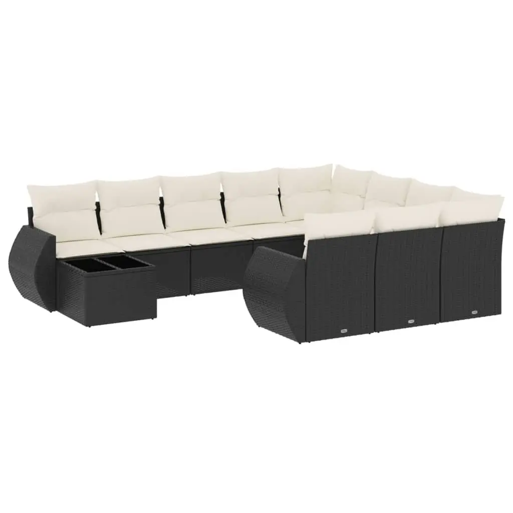 Black Modular 11-Piece Outdoor Sofa Set with Storage