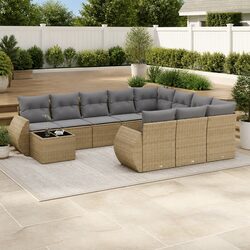 Beige Poly Rattan Garden Sofa Set - 11 Piece Outdoor Furniture
