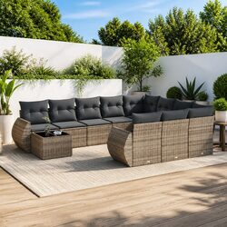 11-Piece Grey Outdoor Rattan Sofa Set for Patios