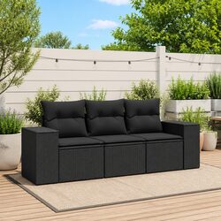 Premium Black Poly Rattan 3 Piece Garden Sofa Set