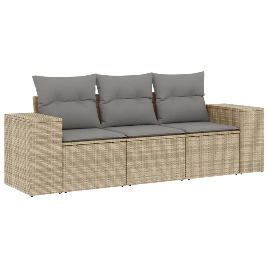 Beige Poly Rattan 3 Piece Garden Sofa Set with Cushions