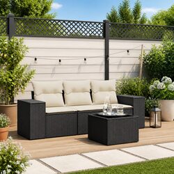 Stylish 4-Piece Black Rattan Garden Sofa Set
