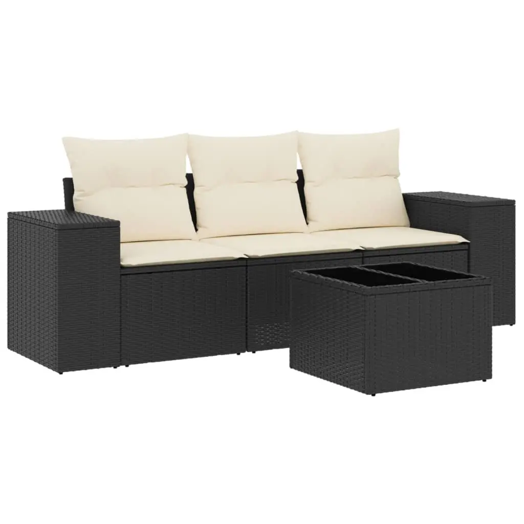 Garden Sofa Set PE Rattan 4 Piece Outdoor Furniture Black with Cushions