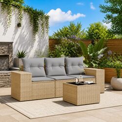 Beige 4-Piece Garden Sofa Set with Cushions