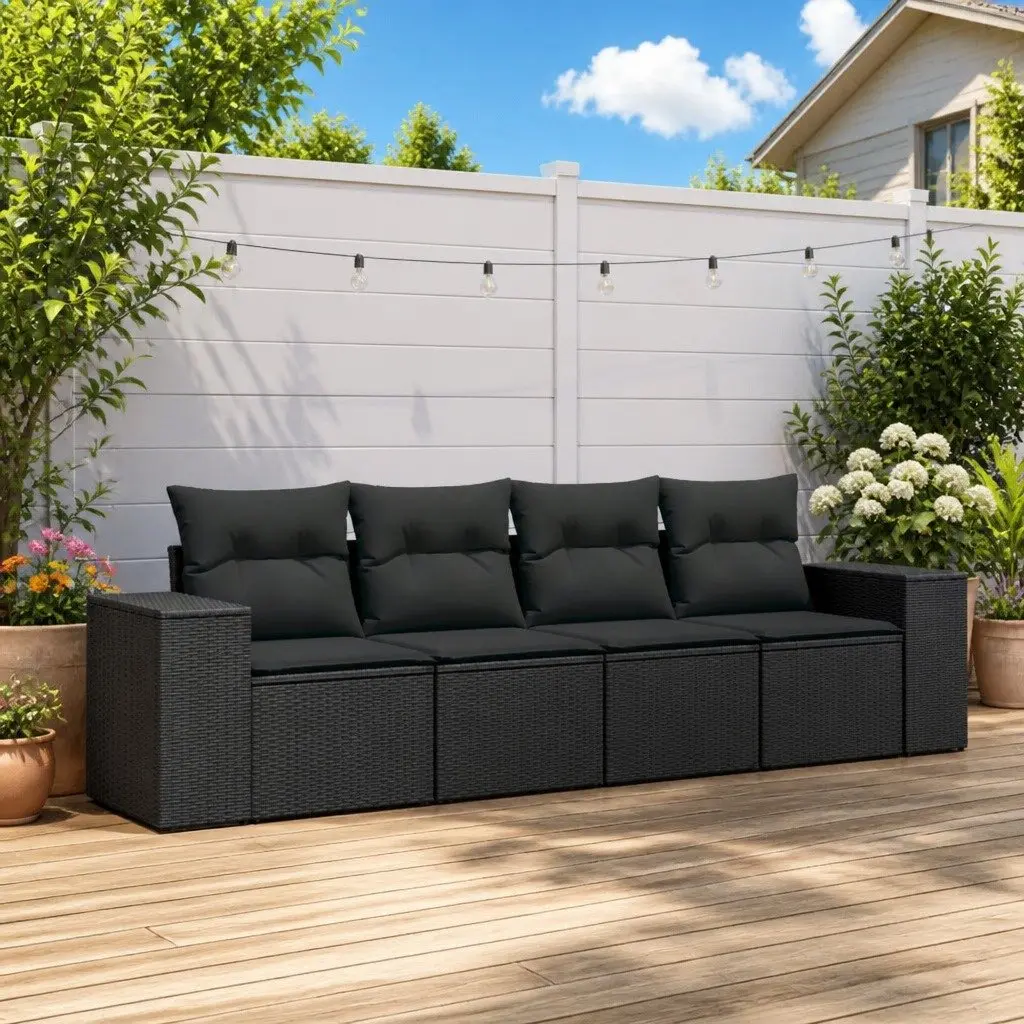 Black 4-Piece Garden Sofa Set with Cushions